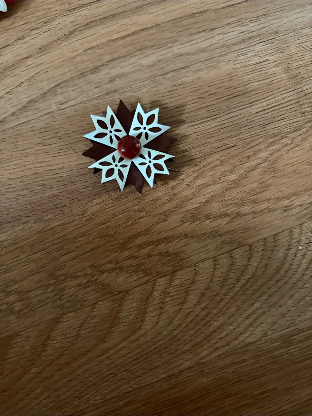 Holiday Starburst Ornament Pin in Rich Brown and white